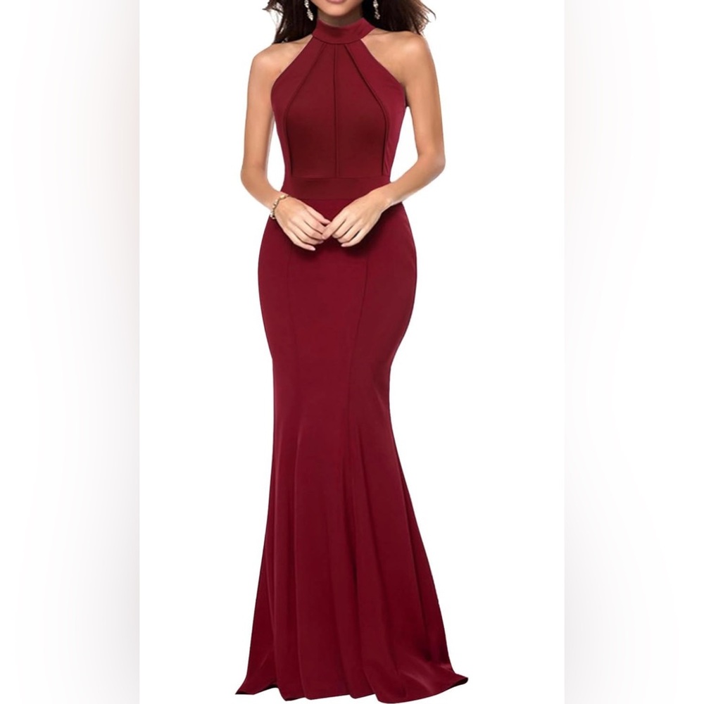 Berydress Elegant Burgundy Halter Wedding Dress